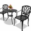 Homeology POSITANO Garden  Patio Table  2 Large Chairs with Armrests Cast Aluminium Bistro Set  Black