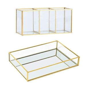 Gold Makeup Brush Holder Organizer Makeup Organiser with 3 Compartments Transparent Cosmetic Holder Makeup Storage Decorative Tray for Brushes Ey