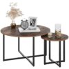WALNUT Round Coffee Table Woodenmetal for Living Room 2 in 1 Combination Cafe Table Easy Assembly Center Table Color  Picture color Size  One siz