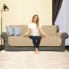 subrtex Quilted Sofa Cover Reversible Sofa Protector 3 Seaters Armchair Cover with Adjustable Elastic Straps, Side Storage Pocket (Sofa,Sand) (So