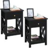 MHUI Bedside Table Night Stand with Storage Compartment Wood Stackable Side End Table with Metal Legs for Bedroom Living Room