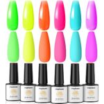 Neon Gel Nail Polish Maykawe Fluorescent Green Yellow Orange Hot Pink Purple Blue Gel Polish Set 6 Summer Colors 8ml Rainbow Soak Off UV LED Lamp