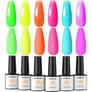 Neon Gel Nail Polish Maykawe Fluorescent Green Yellow Orange Hot Pink Purple Blue Gel Polish Set 6 Summer Colors 8ml Rainbow Soak Off UV LED Lamp