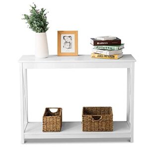 jeerbly  Leisure Zone Console Table Side End Table Shelf Storage Wooden Hall Desk for Living Room Bedroom Hallway Home White