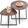 End Table  Round Storage End Bable  Small Round Side Table  Nightstand for Living Room Bedroom Office 50X50X60cm Rustic Brown and Black