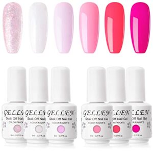 Gellen Gel Nail Polish Kit  6 Colors Nail Polish Set Spring Summer Gel Nail Kit Shimmer Pink Rose Love