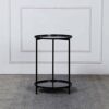 WDBBY Rivet Round Storage Basket Side Table Walnut with Grey Fabric Color  D