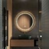 YOSHOOT Patterned 600mm Round Bathroom Mirror Wall Mounted Mirror with LED Light, Sleekest Illuminated Vanity Mirror, Anti-Fog Large Circle Makeu