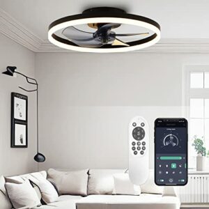 LES FLEURS Ceiling Fans with Lights - 19.7" Flush Mount Modern Indoor LED Low Profile Ceiling Fan with Remote Control,Dimmable Smart Fan Ceiling