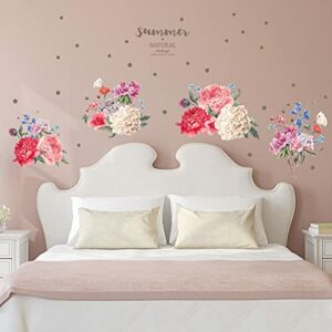 Large Peony Floral Wall Stickers Watercolor Blossom Flower Polka Dot Wall Decals Bedroom Living Room Wall Art Decor