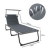 Homecall XXL Aluminium Sun Lounger with Sun Roof Three-Legged Beach bed 200x70 cm Maximum Load 150 kg, Grey textilene, Quick Dry Foam