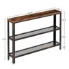 Rolanstar Narrow Console Table Rustic Sofa Table with 2 Mesh Shelves Entryway Table with Retro Metal Frame for Entryway Living Room