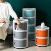 Side Table 234 Tier Bedside Tables Bedside Cabinet Round Plastic Nightstand Storage Unit Chest with Drawers  Sliding Door Modern Bedroom Living R
