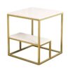 Square End Tables MetalModern Accent Side Table Compact Bedside Table for Living Room Bedroomwhite Marble Top and Shelf Iron FrameSize45  45  50C
