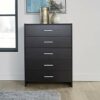Home Source Chest of Drawers Black Bedroom Furniture 5 Drawer Silver Handles Metal Runners