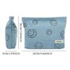TSHAOUN Travel toiletries Makeup Bag Smile Printing Corduroy Toiletry BagMakeup Organiser Bag Mini Cosmetic Bag for Women Girls Blue