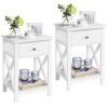 MHUI Bedside Table Night Stand with Storage Compartment Wood Stackable Side End Table with Metal Legs for Bedroom Living Room