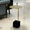 EYHLKM Marble Small Coffee Table Living Room Sofa Side Modern Wrought Iron Golden Small Round Table Color  Goldblack