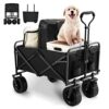 Aunoutism Camping Trolley Collapsible Garden Wagon with Brake Big Wheels Beach Cart Max Capacity 200kg Folding Cart Trolley for Festival Shopping