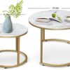 HEYZOEY Round Coffee Tables, Removable Set of 2 End Table, Nesting Tables with Gold Metal Frame Legs and Marble White Top for Living Room, Bedroo
