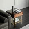 KIZQYN Sturdy Coffee Table Square Wood Side Table Modern Living Room Sofa Side Decor Small Coffee Table Home Retro Drawer Storage Bedside Table O