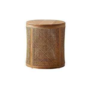 OuPai TABLE Japanese Rattan Solid Wood Coffee TableLiving Room Storage BucketLeisure Round Side TableCan Be Flipped End tableSize15.74  15.74  17