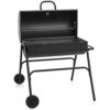 wilko Oil Drum Charcoal BBQ Grill - With Lid Cover - Chrome Plated Steel Cooking Grid - Built-in Temperature Gauge - Warming Rack and Base Wheels
