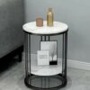 HQBL Minimalist Modern Faux Marble Round Coffee Table2Tier Sofa Side Table for Living Room Household EssentialsUnique Iron Frame Storage Shelf