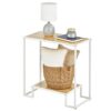 mDesign Side Table Storage Unit — Small Table for Living Room, Bedroom and Hallway — Wooden Side Table with Storage Shelf — White/Brown