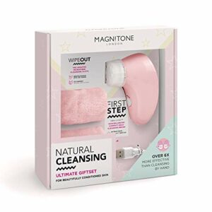 Magnitone Natural Cleansing Ultimate Gift Set with First Step Daily Cleansing Brush and 2 Wipe Out Makeup Remover Cloth Wipes