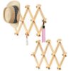 YUEMING 2Pcs Expandable Wood Wall Rack Folding Hanger 10 Pegs Wooden Hook Wall Mounted Expanding Storage Rack, Wall-Mounted Coat Rack Retractable