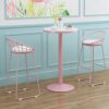 Modern Round Marble High Table Pink Counter Cocktail Table with Strong Metal Frame Easy to Assemble Suitable for Living Room Coffee Shop Height 7