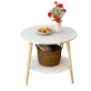 Household Dining Table Scratch Resistant Moisture Proof Small Round Table Living Room Bedroom Double Layer Storage Rack Color  C Size  50  49CM