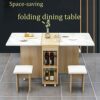 oiakus Drop Leaf Table Folding Dining Table Rectangle Wood Expandable Kitchen Dinner Table with Wheels and 4 Stools Small Space Dining Table for
