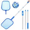 5ft Pool Skimmer Net - Swimming Pool Leaves Cleaning Net Fine Mesh Rake Net - 3 Detachable Spiral Interface Aluminum Pole Pool Leaf Cleaner Suppl