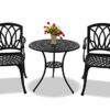 Homeology POSITANO Garden  Patio Table  2 Large Chairs with Armrests Cast Aluminium Bistro Set  Black