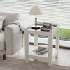 Tok Mark Traders  White High Gloss Side Table SShape 2 Tier Modern Coffee Table With Storage Wooden Living Room Furniture Best for Placing books