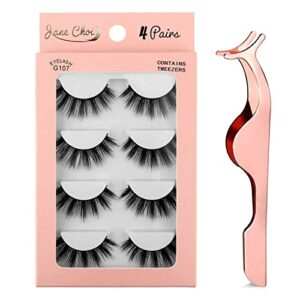 False Eyelashes 3D Faux Mink False Lashes Reusable Long Thick Eyelashes for Makeup Eyelashes Extension 4 Pairs Handmade Dramatic Fake Eye Lashes