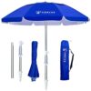 AMMSUN Folded Beach Umbrella with Tilt Portable Silver Coating Inside UV Protection Stripe for Travel,Sun and Outdoor Fits in Suitcase