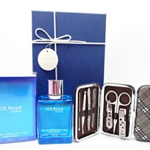 Luxury Gift Set For Men  Ice Blue 100ml EDT For Men  Manicure Grooming Travel Tool Kit  Gift Set For Him