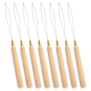 Hair Extension Loop Needle Threader Tool Wood Hair Extension Pulling Hook Tools for Micro Rings Nano beads Styling Accessories 8 Pcs