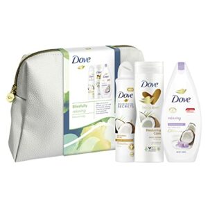 Dove Blissfully Relaxing Beauty Bag Gift Set including Body Wash Body Lotion  Dove Deodorant Womens 3 piece gift for her