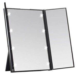 MyLadyMagic Lighted Trifold Makeup Mirror Compact for Cosmetics Pearl Black