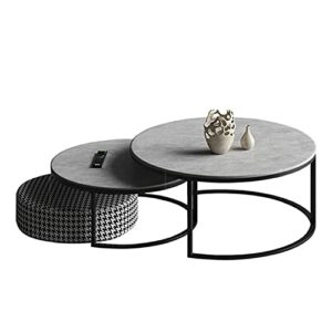 JHKGY Modern Nesting Coffee TableStacking Coffee Table Setwith Faux Marble Wooden Top And Metal FrameRound Wood Accent Coffee Tablefor Living Roo