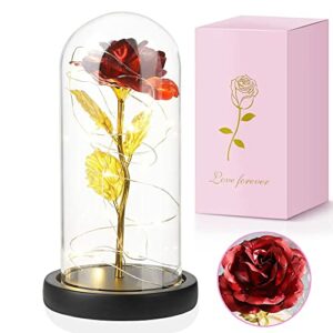 Kweida Gifts for MumBeauty and The Beast Rose with Led LightArtificial Eternal Rose Glass Cover Ornament with LEDthe Beast Rose is a Unique Gift