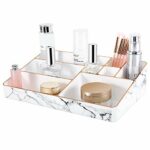 Lewondr Makeup Organizer 9Compartments Cosmetic Storage Display Case with Unique Goldstamping Edges Marble Makeup Accessories Storage Box Stand f