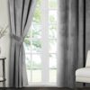 Singinglory Velvet Curtains Pair66x90 DropGrey Thermal Insulated Heavy Eyelet 2 Panels with Tiebacks for Bedroom Silver Grey 66x90
