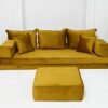Gold Velvet Fabric Floor Seating Sectional Sofa Velvet Floor Sofa Meditation Sofa Arabic Floor Sofa Set Floor Couches Sofa Full Set 4 Thickness S