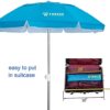 AMMSUN Folded Beach Umbrella with Tilt Portable Silver Coating Inside UV Protection Stripe for Travel,Sun and Outdoor Fits in Suitcase