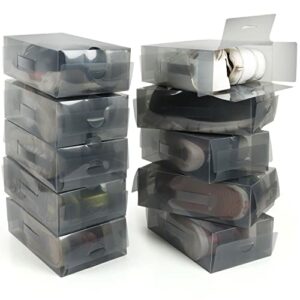 Kurtzy 10 Pack of Grey Plastic Shoe Storage Boxes - Suitable for Women's, Men's and Children's Shoes - Foldable, Corrugated and Stackable for Sto